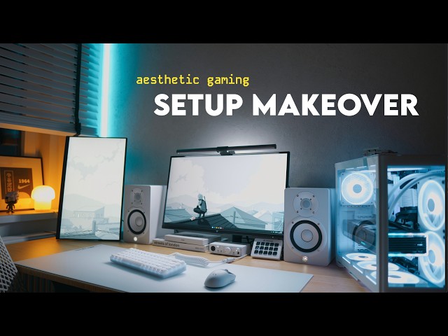 my dream gaming desk setup makeover | dual monitor, white aesthetic ☁️