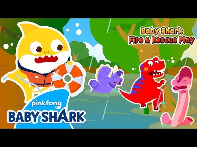 [⛈️NEW] HELP! Dinos in Rainstorm Danger! | Baby Shark Fire & Rescue Play | Baby Shark Official