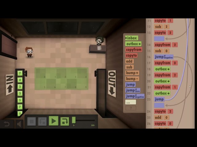 Year 28 Tree sort Size challenge.  Human resource machine