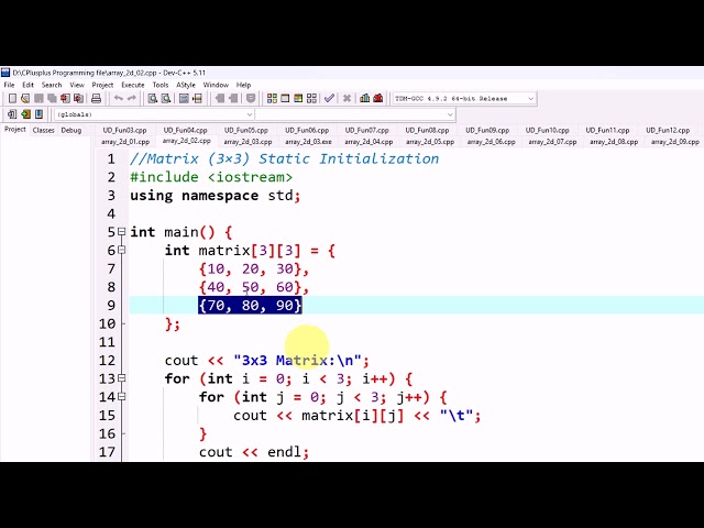 Lecture: 48| 2D Array| 2D Matrices |3x3 Matrices declaration & initialization| Lect 02