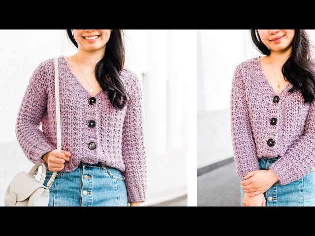 Crochet Chunky Cropped Cardigan with Buttons! Free Pattern + Tutorial | For The Frills
