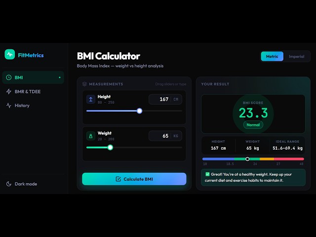 BMI Calculator 🏋️ | HTML CSS JavaScript Project #bmicalculator #htmlcssjs #coding