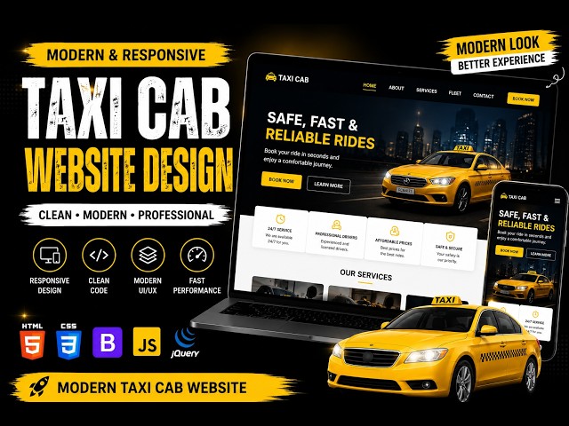 Build a Modern Taxi Cab Website | HTML CSS Bootstrap JavaScript jQuery