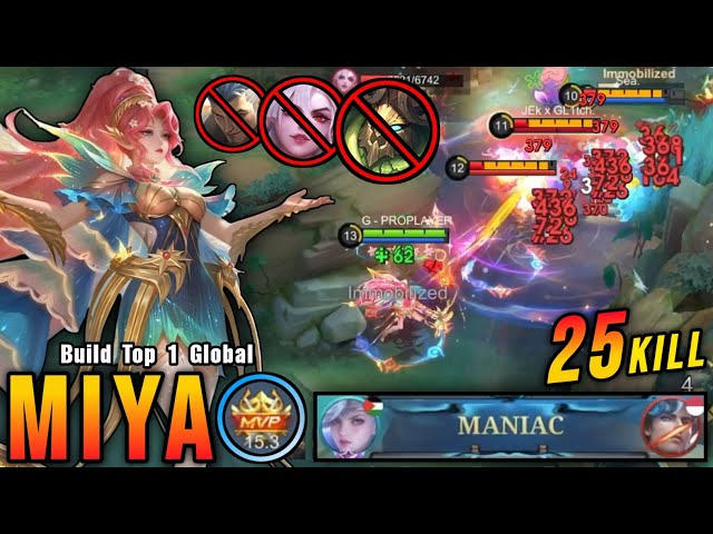 25 Kills + MANIAC!! Super Deadly Miya with Trinity Build!! - Build Top 1 Global Miya ~ MLBB