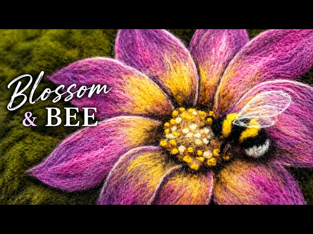 Blossom & Bee | Needle Felt Painting Tutorial (Realistic Flower & Insect)