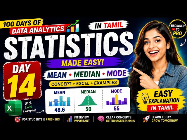 Statistics in Tamil | Mean, Median & Mode Explained with Excel | Data Analytics Course Day 14 | 