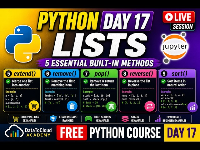 Day 17 Python Lists | extend(), remove(), pop(), reverse(), sort() Explained with Real Examples