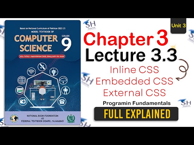 Class 9 Computer Science - Chapter 3, Lecture 3.3 | NBF | CSS: Inline, Internal & External CSS