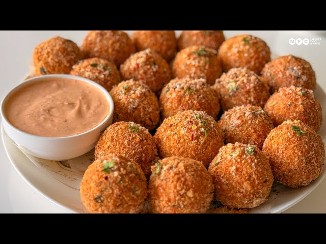 Crispy Garlic Chili Potato Balls Cheesy Potato Snack with Creamy Chili Dip