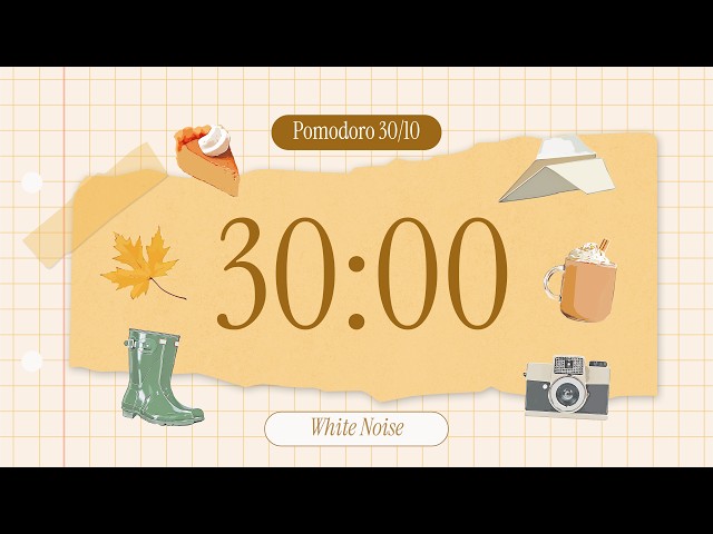 30/10 Pomodoro Timer | Study With Me 3 Hours 🎧 White Noise for Deep Focus, Aesthetic Pomodoro Timer