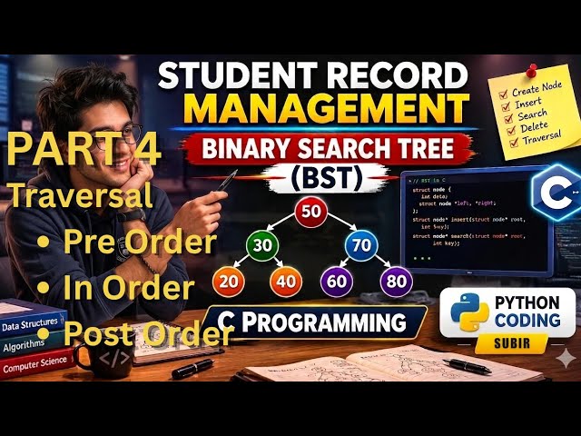 Binary Search Tree (BST) in C | Python | Part 4 | Inorder, Preorder & Postorder Traversal Explained
