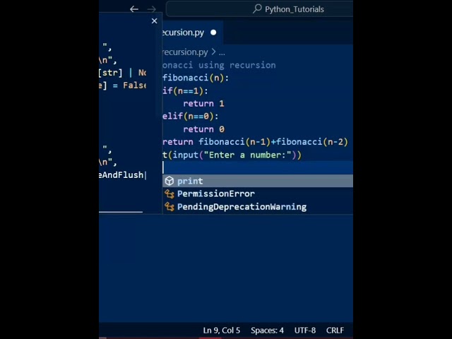 Python program to print fibonacci series using recursion. | Python programs  #python #pythonlearning