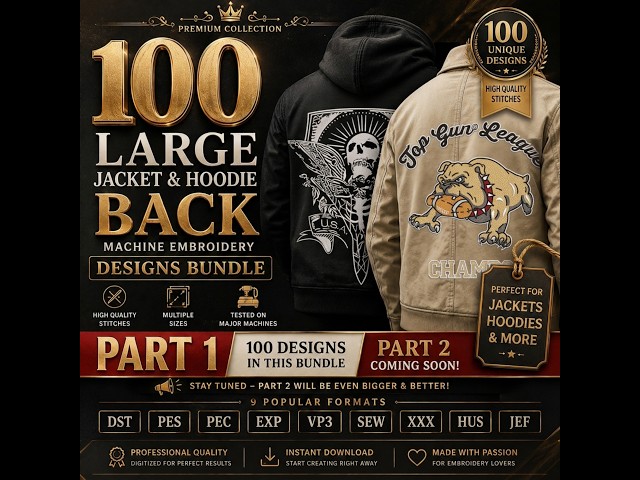 100 Large Jacket & Hoodie Back Machine Embroidery Designs Bundle, jackets back  embroidery files