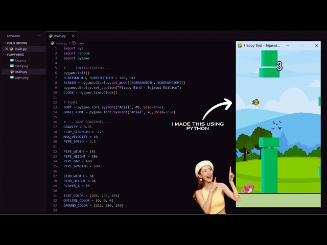 Making Flappy Bird in Python💀 #SR1--Coding #python #coding .....!