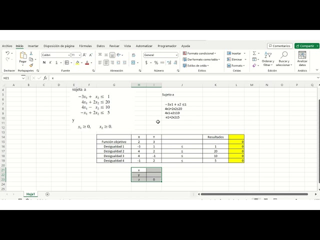Simplex Method in Excel Solver Example 1