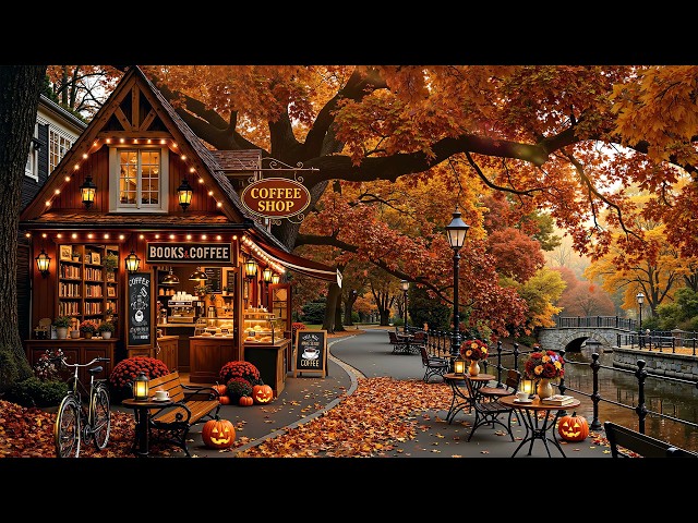 Morning Fall Ambience at a Hidden Old Book Café 🍂 Autumn Jazz, Books & Coffee Moments for Work,Study