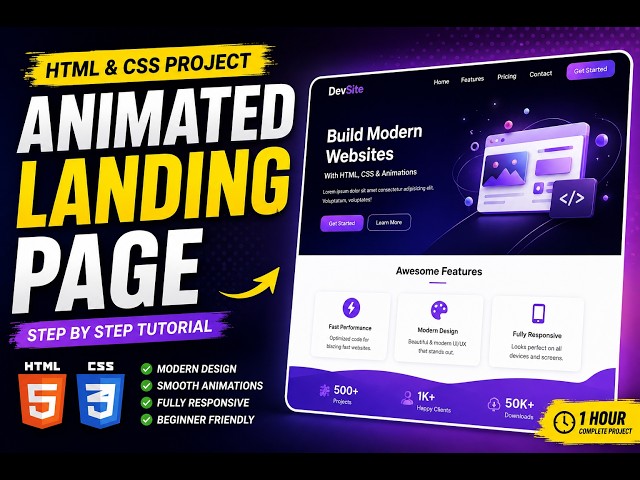 Animated Landing Page using HTML & CSS | Responsive Web Design Project 🔥