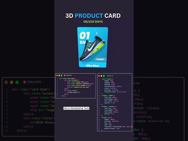 🛒 Transform Your Product Cards: 3D Effects with HTML, CSS & JS! 🚀||#shorts #coding #cssgoals #design