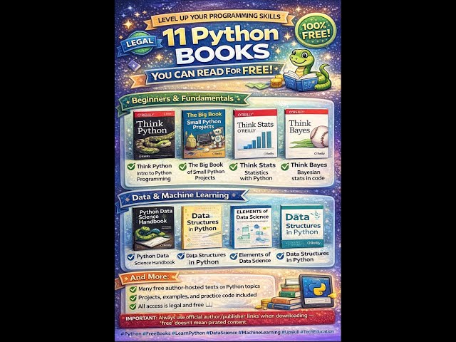 Python for FREE! 😱 11 LEGAL Python Books (Beginner to Advanced) #python #machinelearning #coding