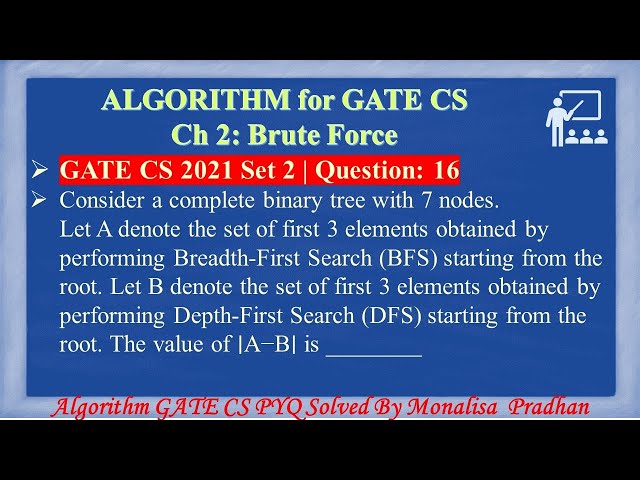 GATE CS 2021,Set 2 |Q 16:Consider a complete binary tree with 7 nodes. Let A denote the set of first