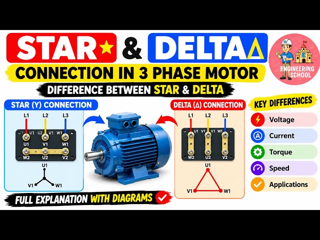 Star & Delta Connection in 3 Phase Motor | Difference Between Star and Delta Connection | Explained✅