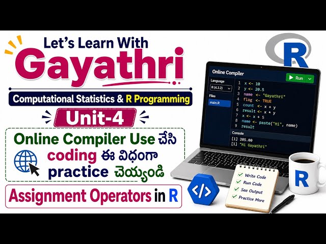 Coding using online compiler for Assignment operator in R #degree #bsc #anu #statistics #viral