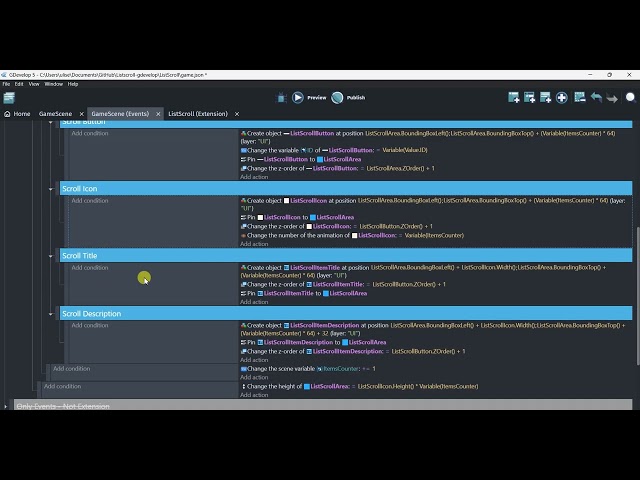 List Scroll [Unofficial Extension] for GDevelop