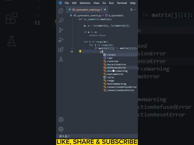 Check if the Matrix is Symmetric Matrix #python #shorts