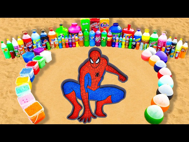 How to make Spiderman pit with Big Orbeez, Mtn Dew, Giant Balloons of Sodas, Coca Cola vs Mentos