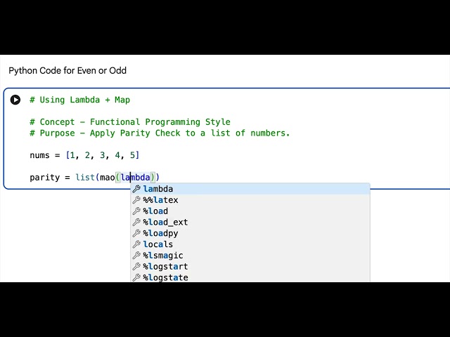 Python Code for Even or Odd Numbers - Using lambda + map