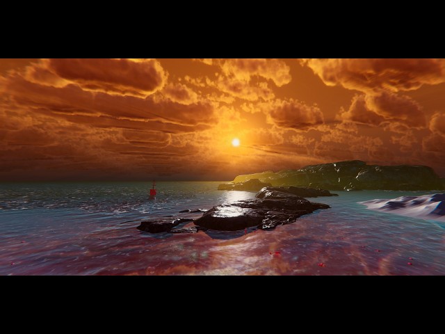 Sky Master ULTIMATE volumetric clouds with sun light shafts and reflection on Oceanis 2026 water.
