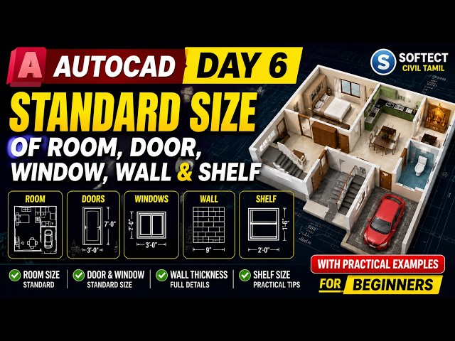 AutoCAD Standard Sizes | Room, Door, Window, Wall & Shelf | Day 6