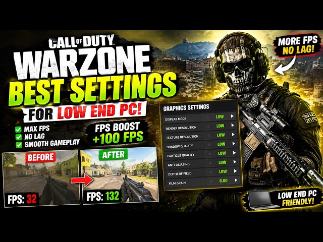 Best Warzone Settings for LOW-END PC (2026) 🚀 Huge FPS Boost + Zero Lag!