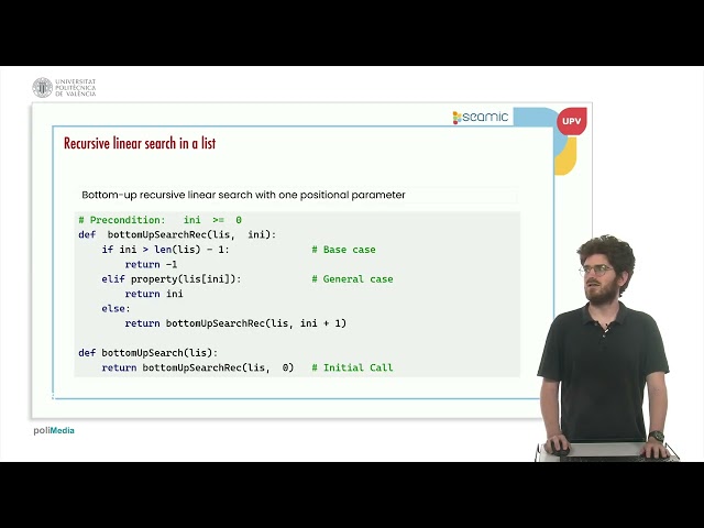 Recursion in Python: searching through a list | 22/34 | UPV