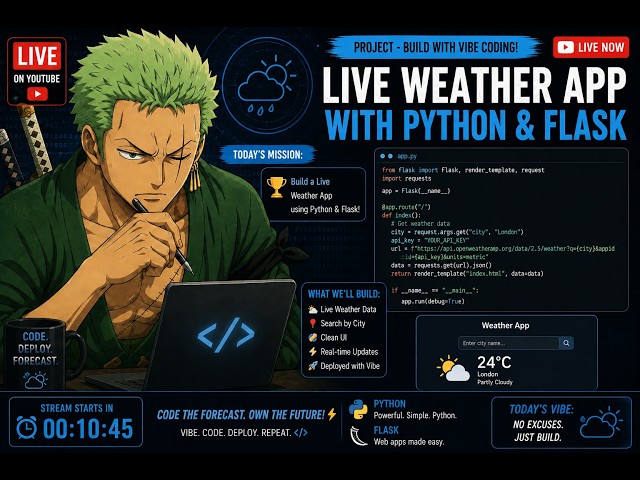 🔴 LIVE: Build a Weather App with Python & Flask 🌦️ | Vibe Coding from Scratch 🚀