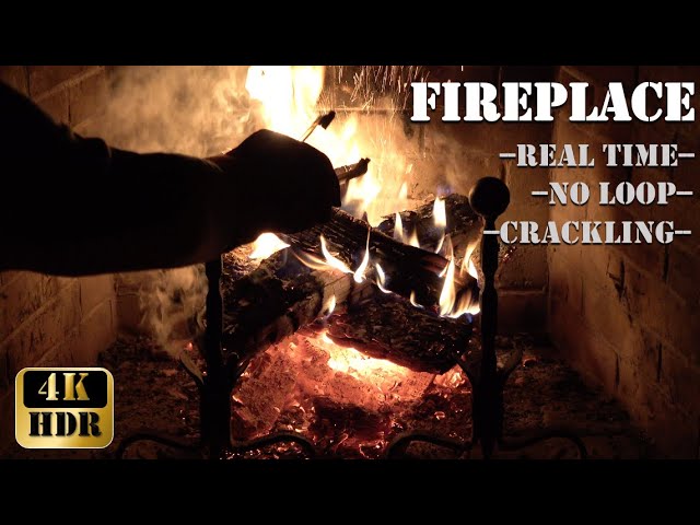 Burning Fireplace with Crackling Sounds. Realtime & No Loop. For concentration and relaxation.4K HDR