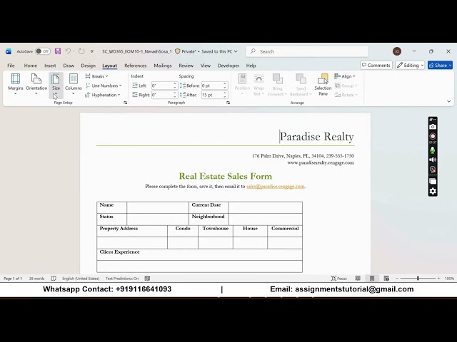 Shelly Cashman Word 365 | Module 10: End of Module Project 1 Paradise Realty