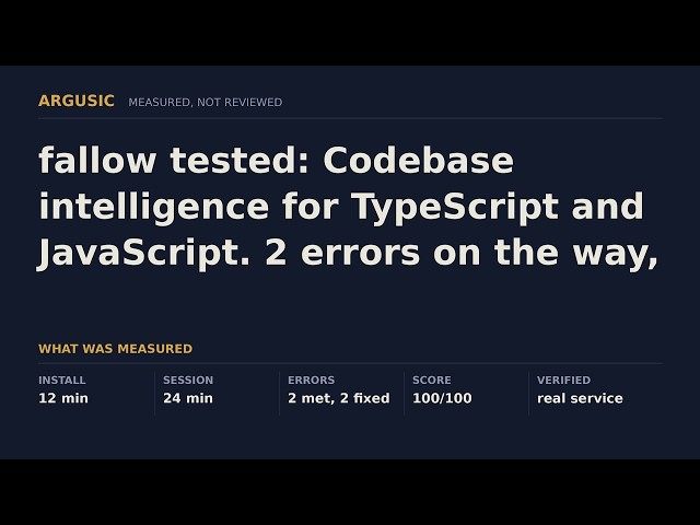 fallow tested: Codebase intelligence for TypeScript and JavaScript. 2 errors on the way, still ran.