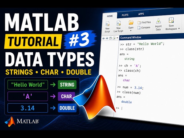MATLAB TUTORIAL #3 | Learn How to Use Data Types in 4 Minutes - Strings...ect | Matlab for Beginners