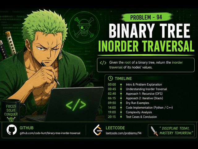 🌳 LeetCode 94. Binary Tree Inorder Traversal | Recursive & Iterative Solutions