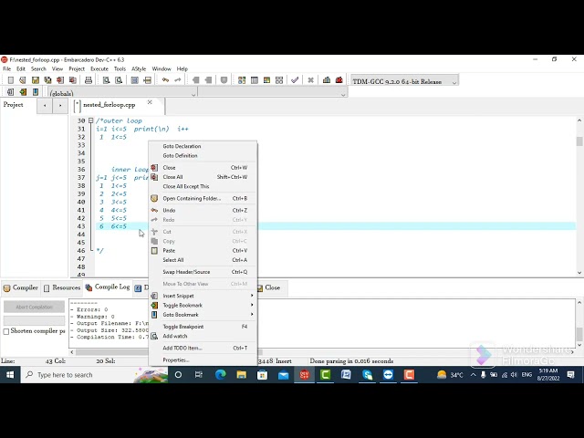 nested for loop programs and complete details