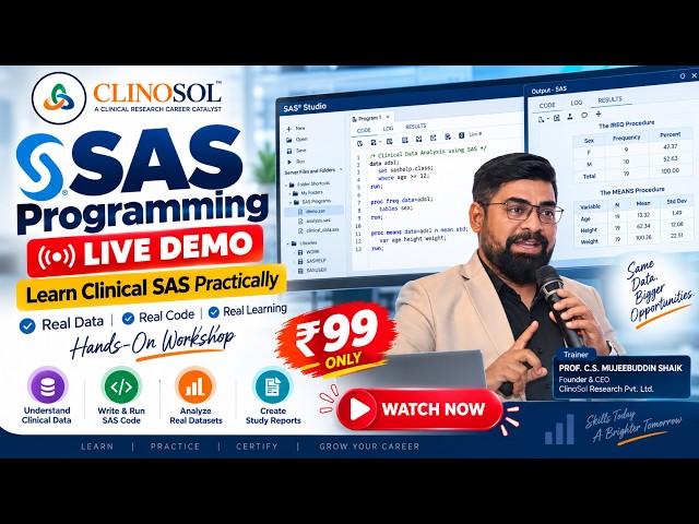 SAS Programming LIVE Demo 🔥 | Learn Clinical SAS Practically | Hands-On Workshop ₹99| 9121151622