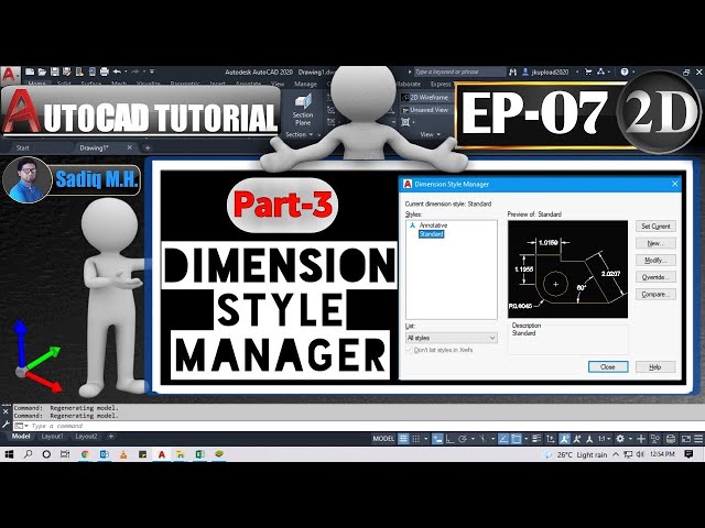 #7 AutoCAD Tutorial Dimension Style Manager Part 3  Create new Dimension Style