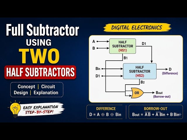 Full Subtractor Using Two Half Subtractors | Combinational Circuit | Digital Electronics | Hindi