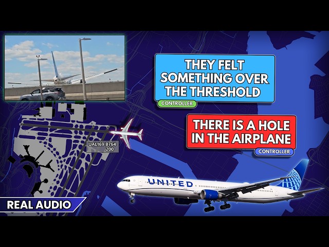Airplane HITS Truck and Light pole during landing at Newark. Real ATC