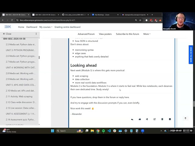 IBM IBSC 2026-04-08 | Module 2 Recap + Week 3 Preview | Python Foundations to Real Data Workflows