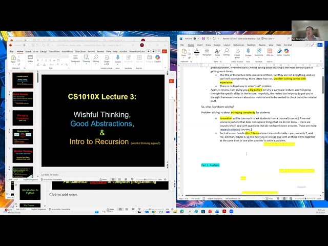 CS1010X Review 02 and Tutorial 01 (Repeat) on 24 Jan 2026 (Sat) [Transcript]