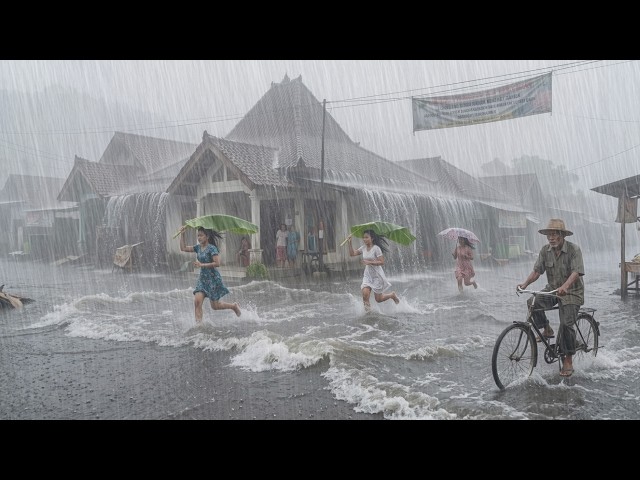 EXTREME WEATHER IN INDONESIA 🌧️⚡ Torrential Rain & Thunder | Village Rain Sounds for Deep Sleep