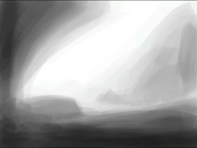 I created an environment study in Procreate, showcasing a multi-stage workflow. I started with initi