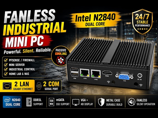 Intel N2840 Fanless Industrial Mini PC | 2LAN 2COM